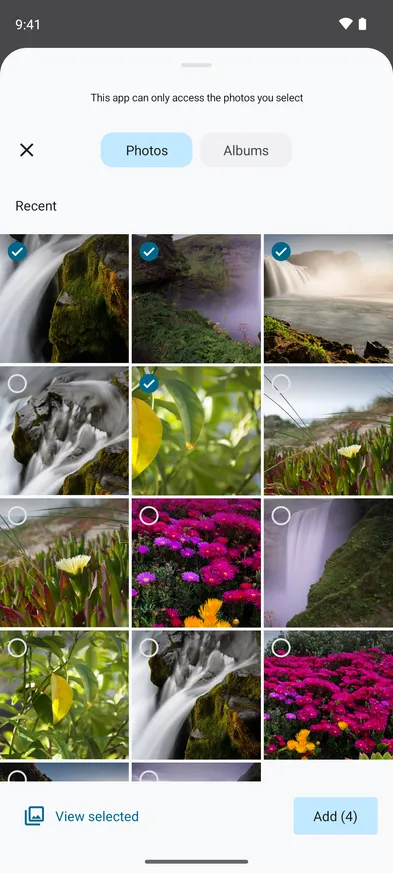 The Android photo picker. Stripix only sees the photos you select.