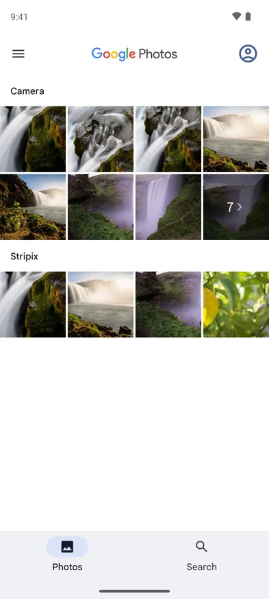 The Stripix album in Google Photos, next to Camera.