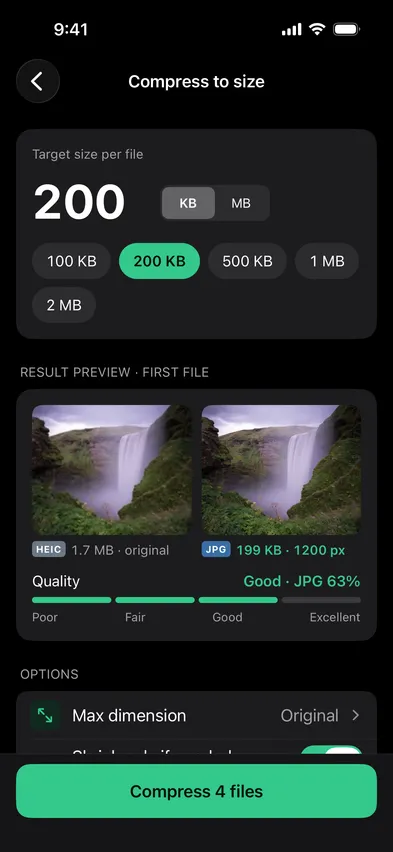 Stripix Compress screen