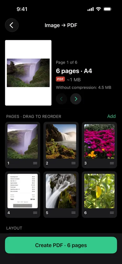 Stripix Image → PDF screen
