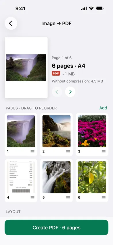 Stripix Image → PDF screen