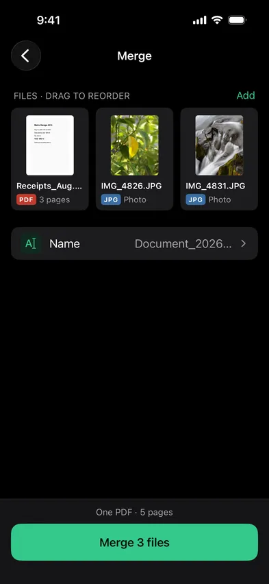 Stripix Merge PDFs screen