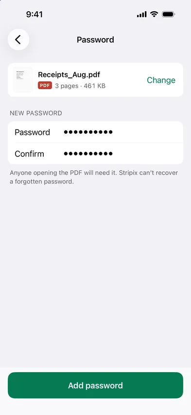 Stripix PDF password screen