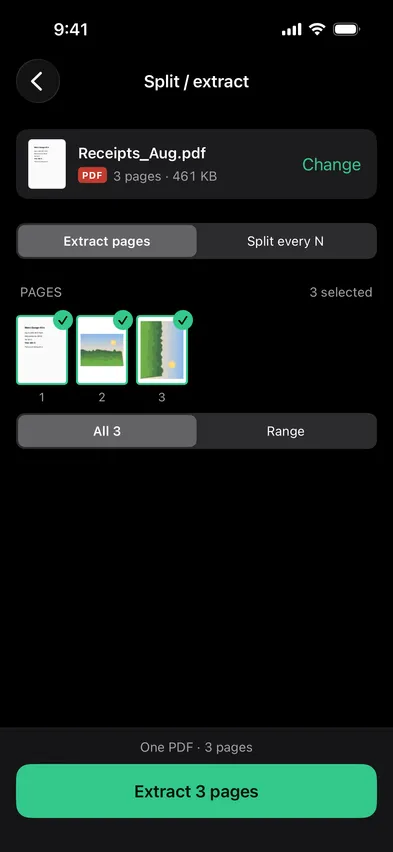 Stripix Split / extract pages screen