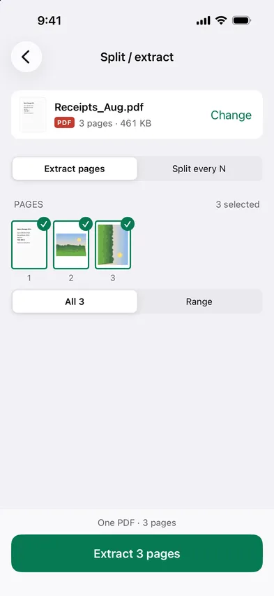 Stripix Split / extract pages screen