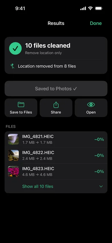 Stripix Clean metadata results screen