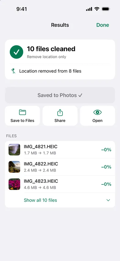 Stripix Clean metadata results screen