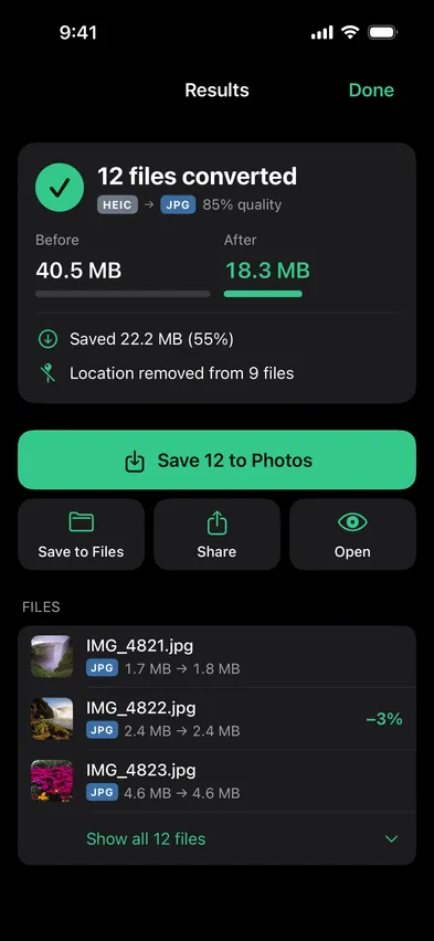 Stripix Convert results screen