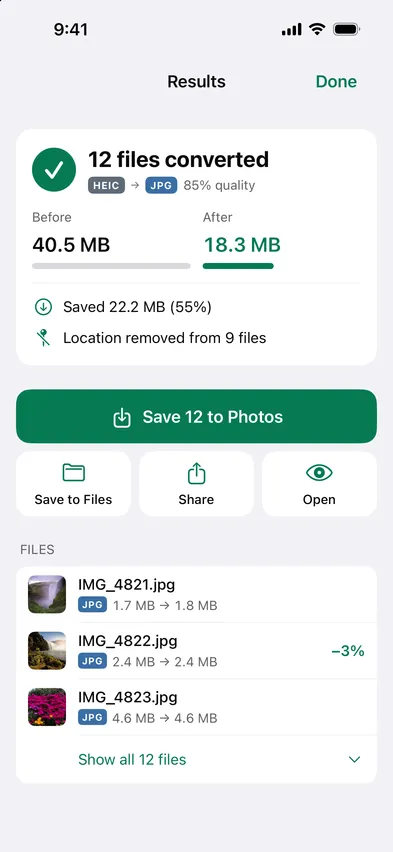 Stripix Convert results screen