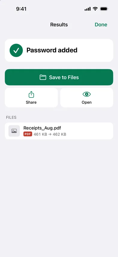 Stripix PDF password results screen