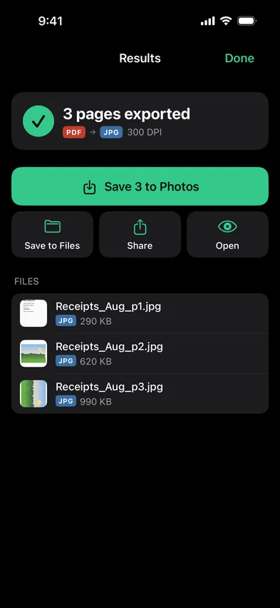 Stripix PDF → Images results screen