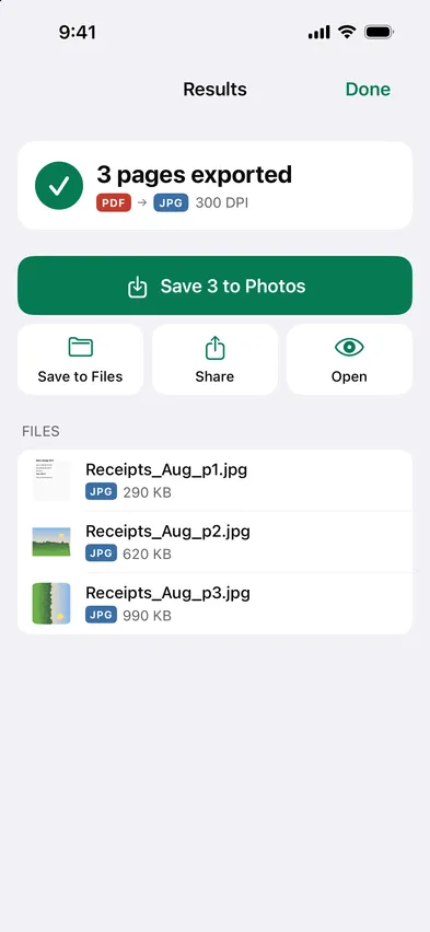 Stripix PDF → Images results screen