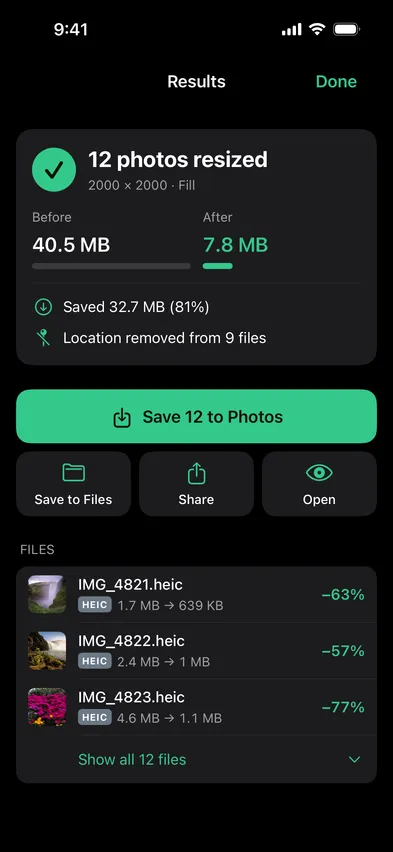 Stripix Resize results screen