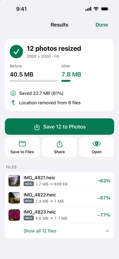 Stripix Resize results screen