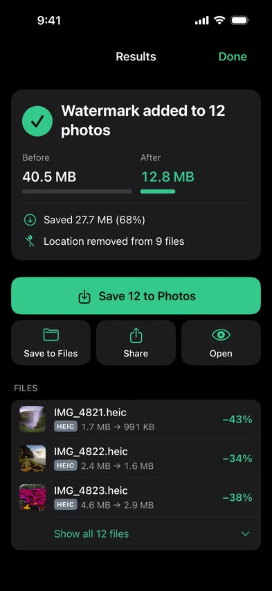 Stripix Watermark results screen