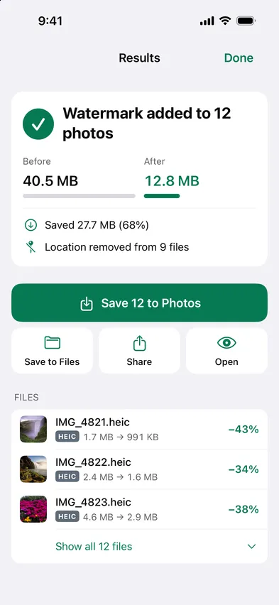 Stripix Watermark results screen