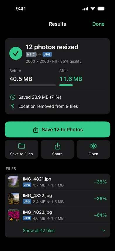 Stripix workflow results screen