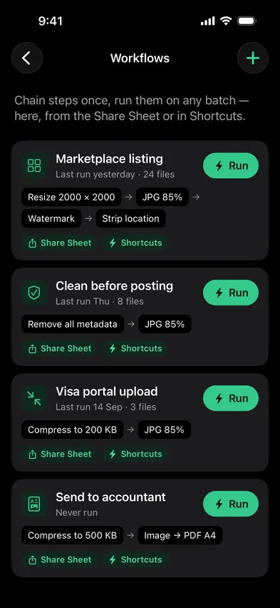 Stripix Workflows screen