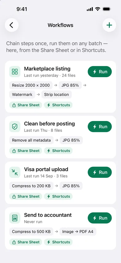 Stripix Workflows screen